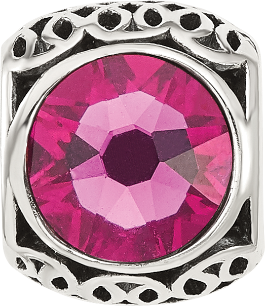 Sterling Silver Reflections Antiqued Dark Pink Swarovski Crystal Bead