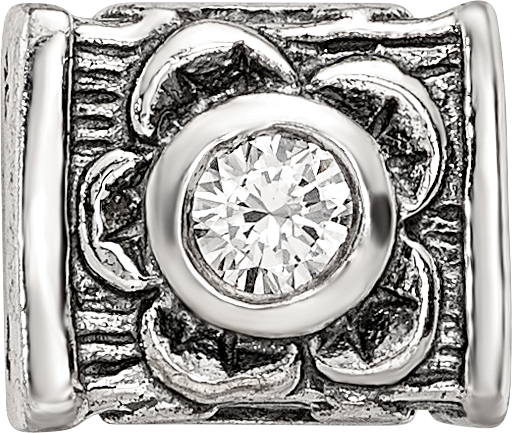 Sterling Silver 925 Antiqued CZ Bead with White Crystal Sparkle