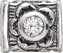 Sterling Silver 925 Antiqued CZ Bead with White Crystal Sparkle