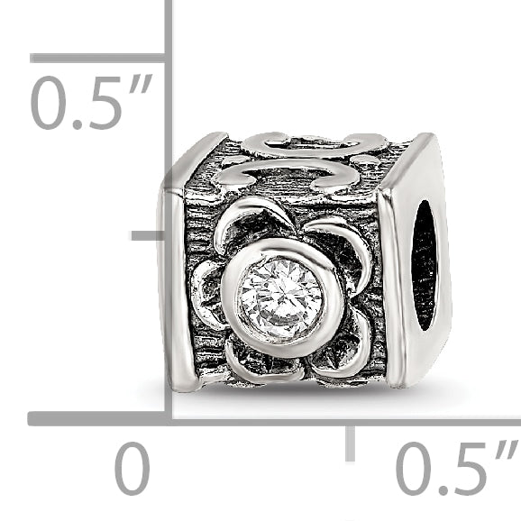 Sterling Silver 925 Antiqued CZ Bead with White Crystal Sparkle