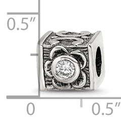 Sterling Silver 925 Antiqued CZ Bead with White Crystal Sparkle