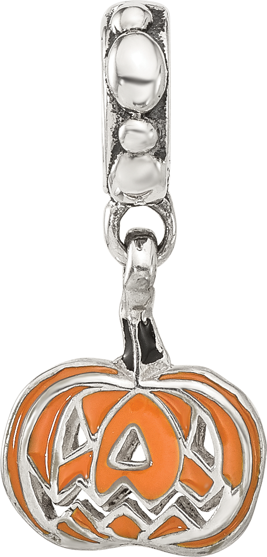 Sterling Silver Reflections Orange Enameled Pumpkin Dangle Bead