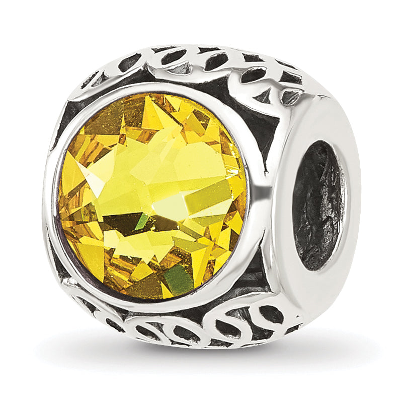 Sterling Silver Reflections Antiqued Yellow Swarovski Crystal Bead