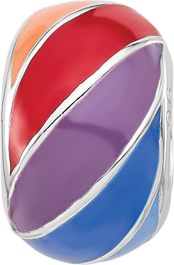 Sterling Silver Reflections RH-plated Rainbow Enamel Round Bead