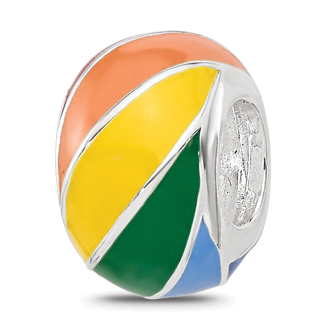 Sterling Silver Reflections RH-plated Rainbow Enamel Round Bead