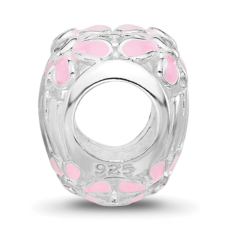 SS Reflections RH-plated Pink Enamel CZ Floral Mom Heart Bead