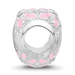 SS Reflections RH-plated Pink Enamel CZ Floral Mom Heart Bead