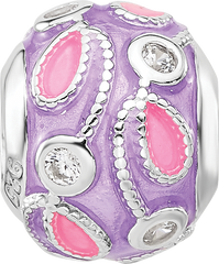 Sterling Silver Reflections RH-plated Purple Enameled and CZ Bead