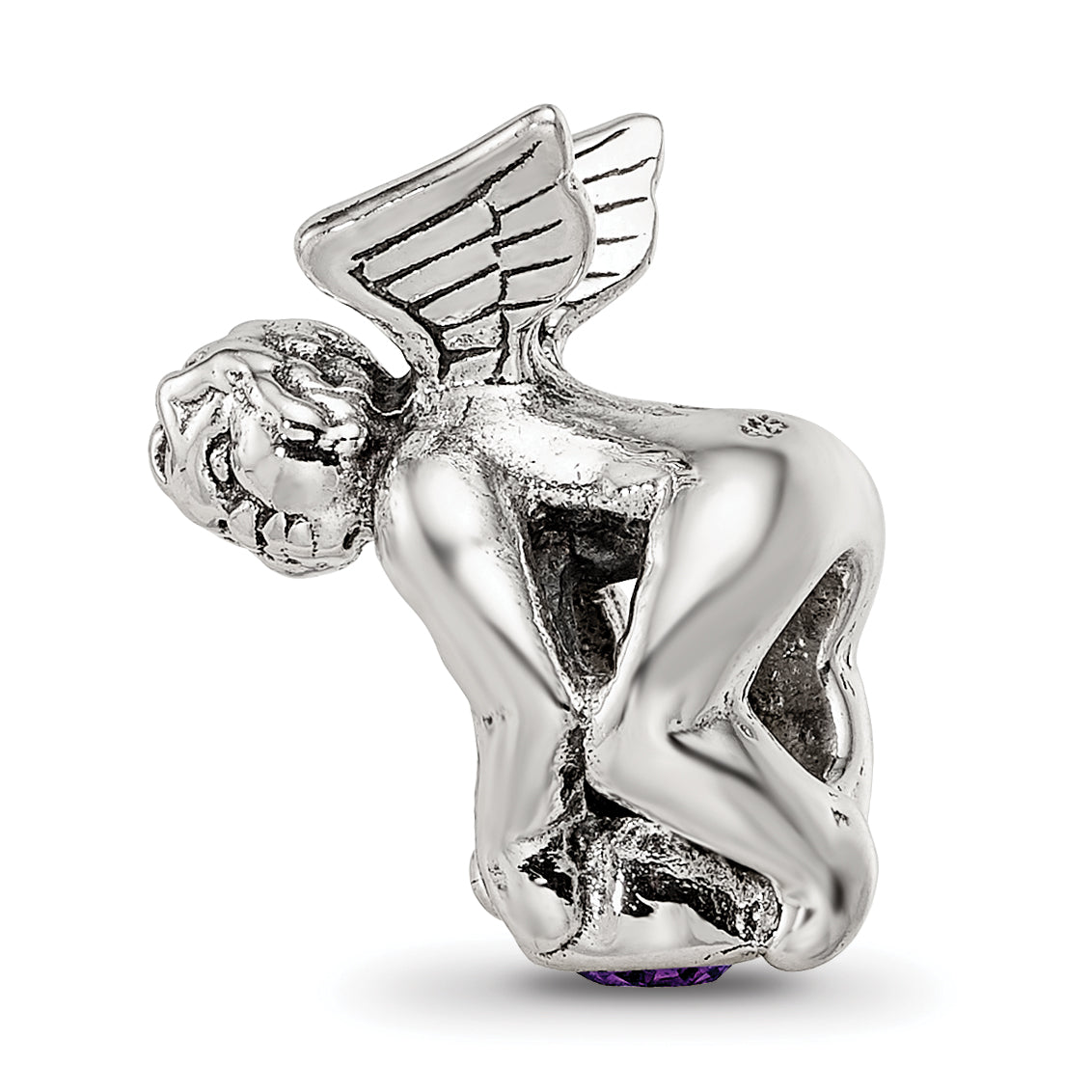 Sophia Jewelers Sterling Silver February Birthstone Bead with Purple CZ Stone