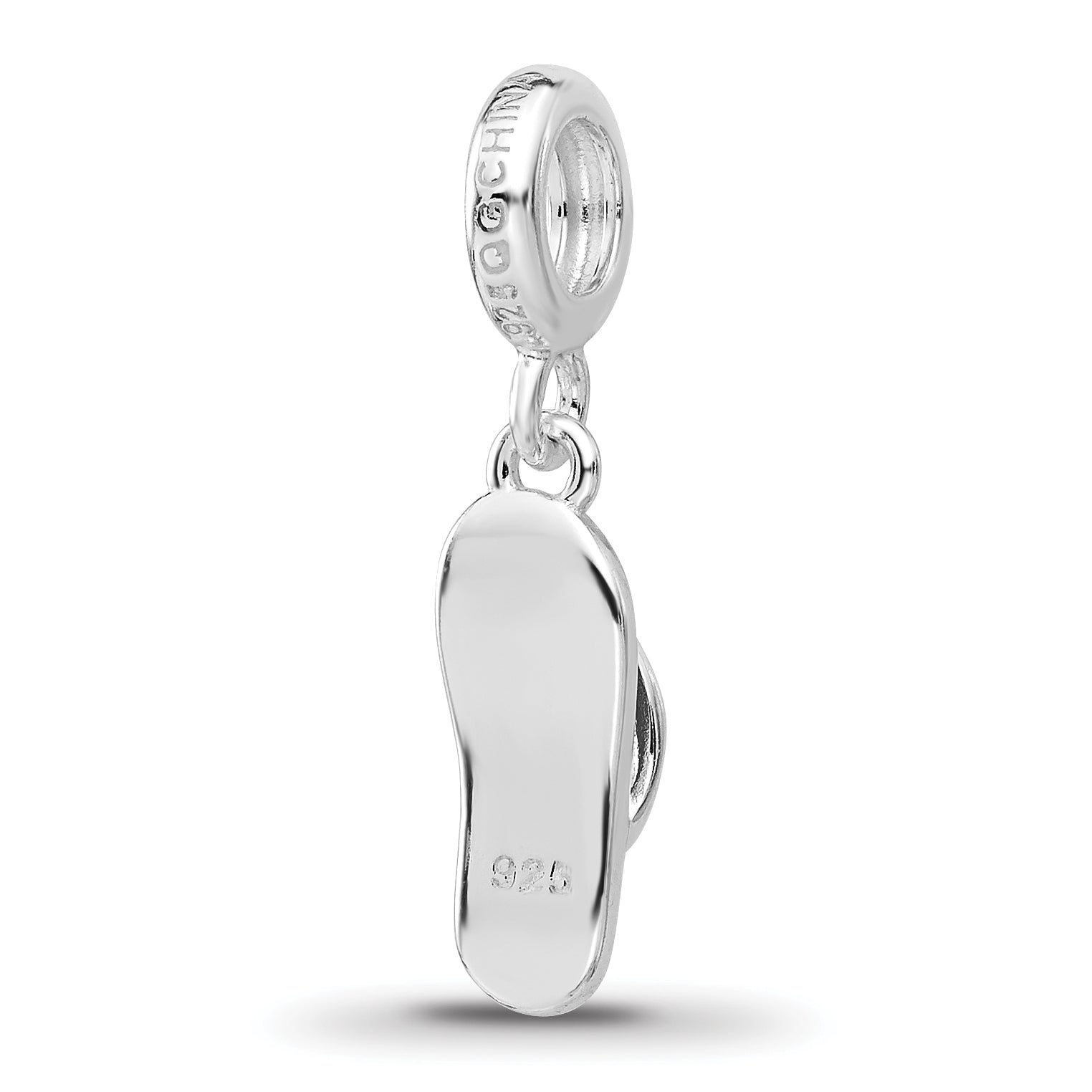 Sterling Silver Reflections Rh-plated Enameled CZ Flip Flop Dangle Bead