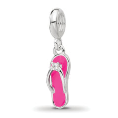 Sterling Silver Reflections Rh-plated Enameled CZ Flip Flop Dangle Bead