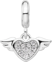 Sterling Silver Reflections Rh-plated CZ Heart with Wings Dangle Bead