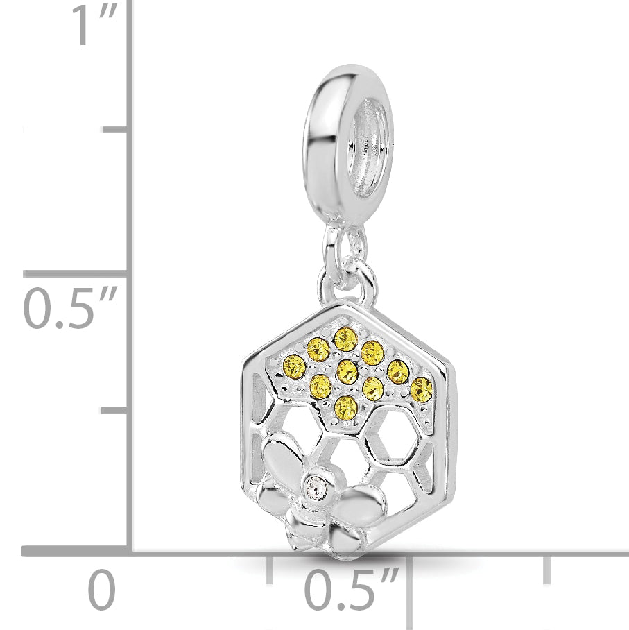 SS Reflections Rh-plated CZ Bee with Honeycomb Dangle Bead