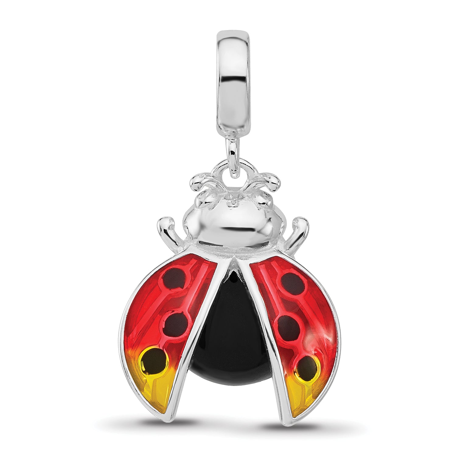 Sterling Silver Reflections Rh-plated Enameled Ladybug Dangle Bead