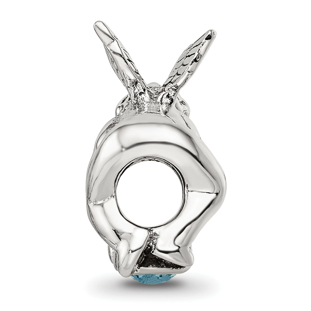 Sterling Silver March CZ Antiqued Bead with Blue Stone Essence