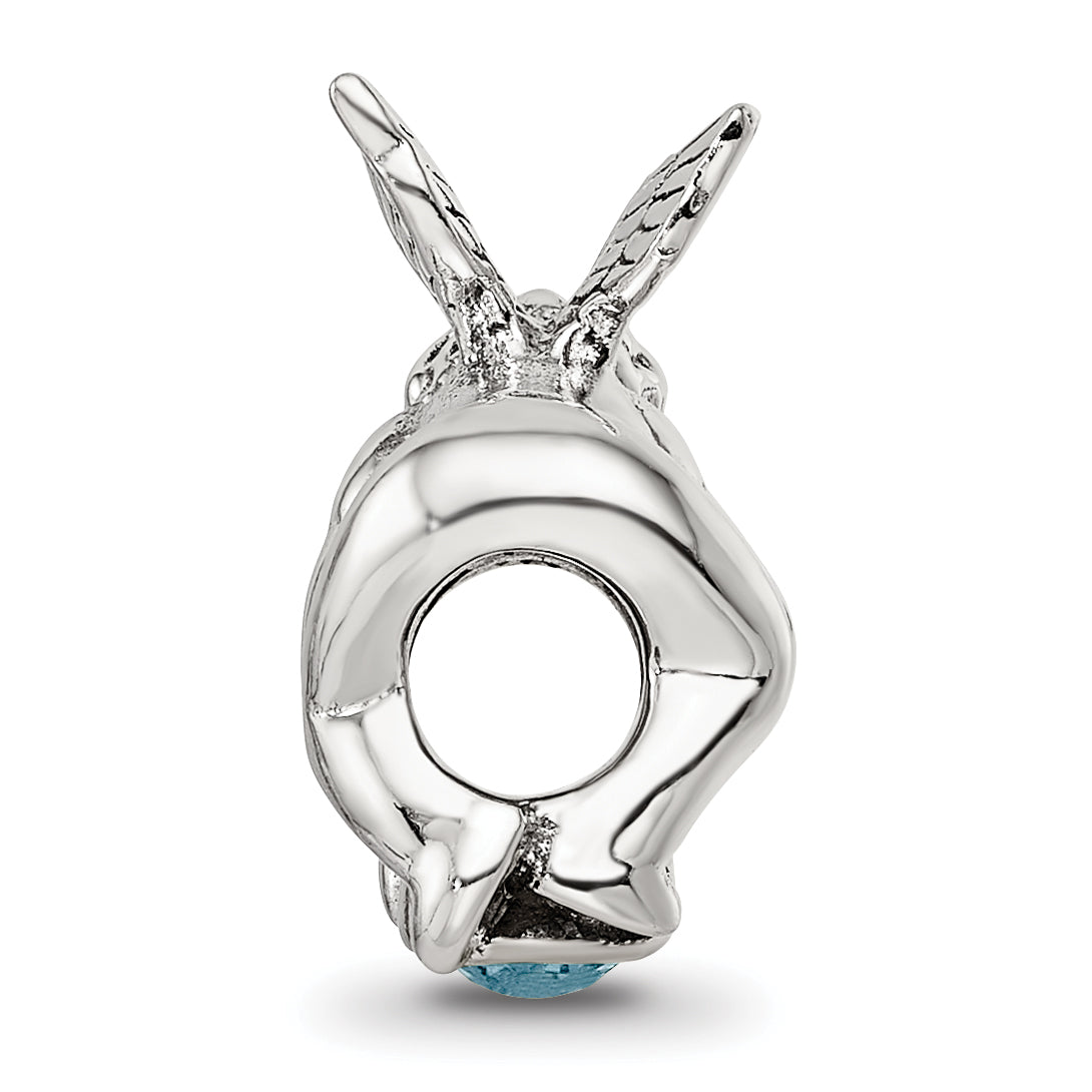 Sterling Silver March CZ Antiqued Bead with Blue Stone Essence