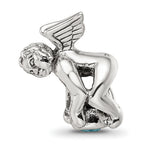 Sterling Silver March CZ Antiqued Bead with Blue Stone Essence