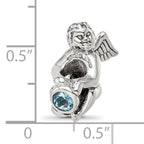 Sterling Silver March CZ Antiqued Bead with Blue Stone Essence