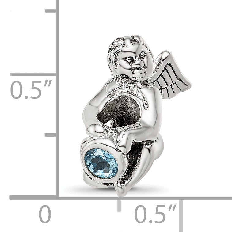 Sterling Silver March CZ Antiqued Bead with Blue Stone Essence