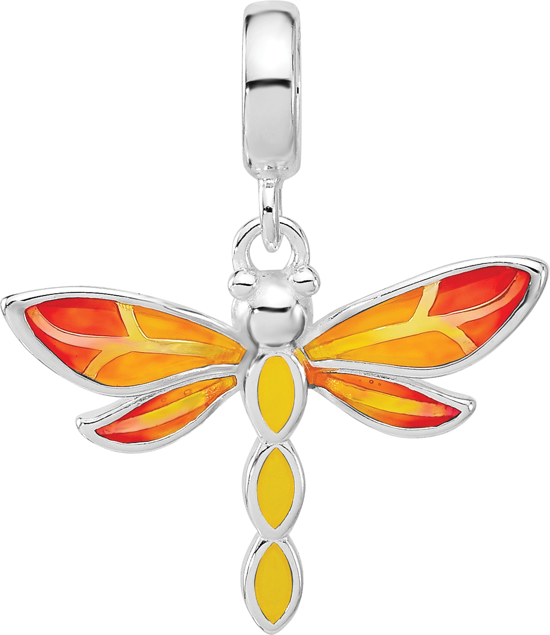 Sterling Silver Reflections Rh-plated Enamel Dragonfly Dangle Bead