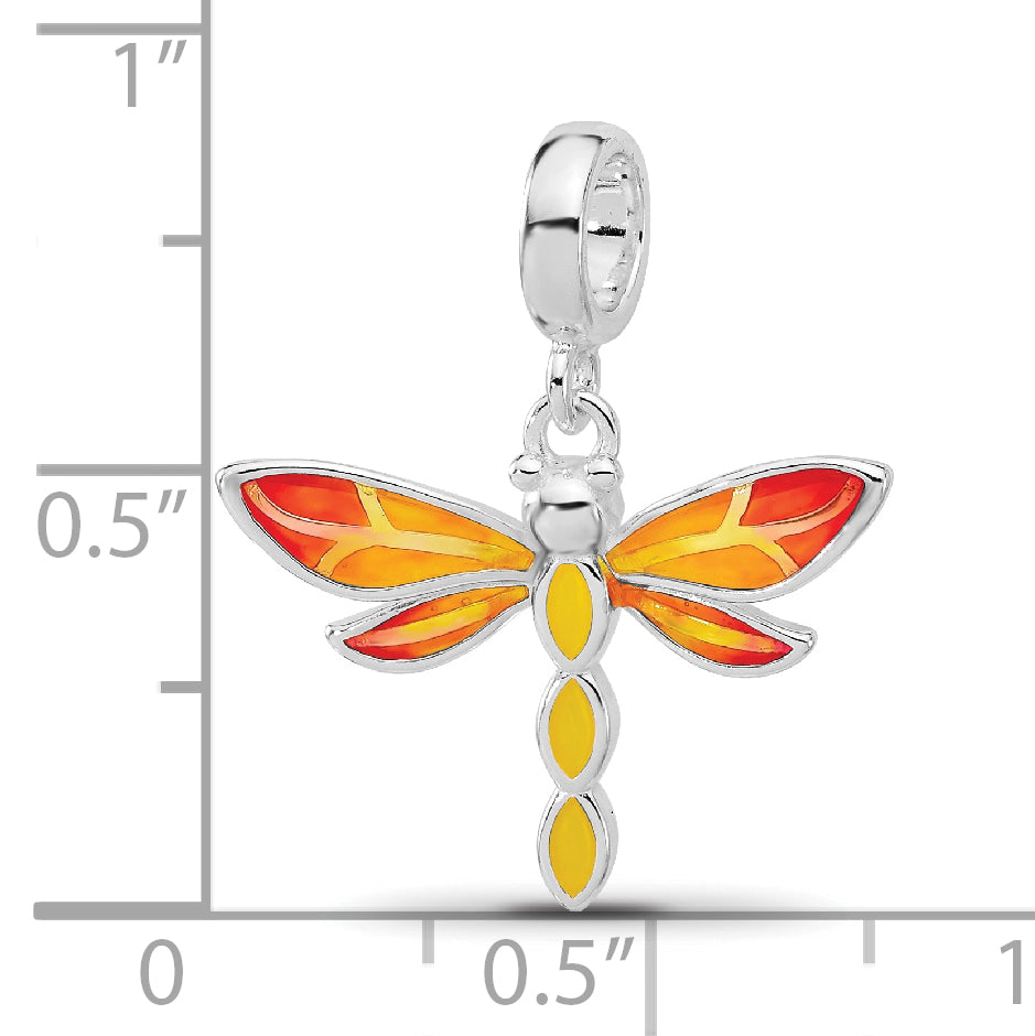 Sterling Silver Reflections Rh-plated Enamel Dragonfly Dangle Bead