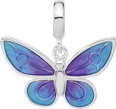 Sterling Silver Reflections Rh-plated Enamel Butterfly Dangle Bead