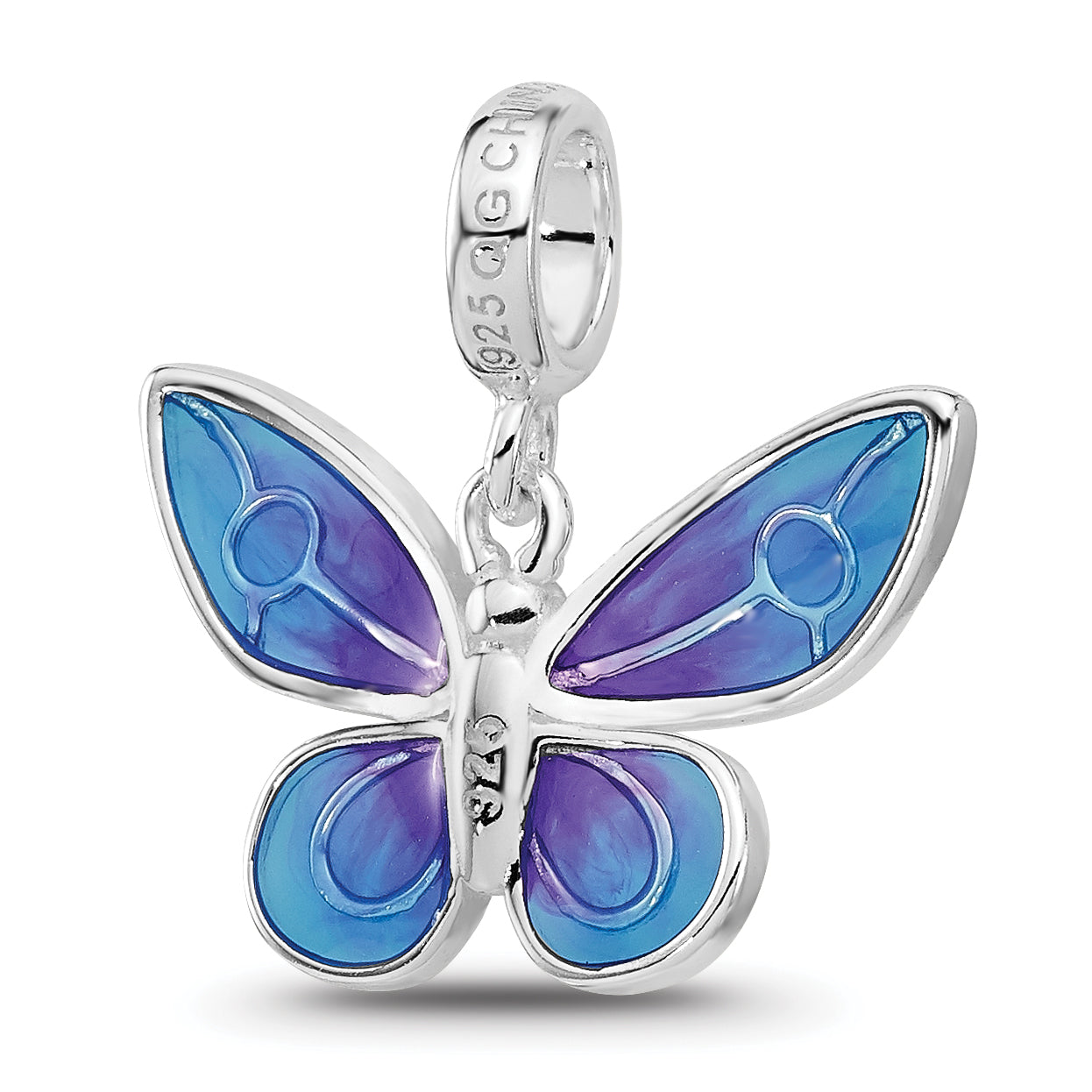Sterling Silver Reflections Rh-plated Enamel Butterfly Dangle Bead