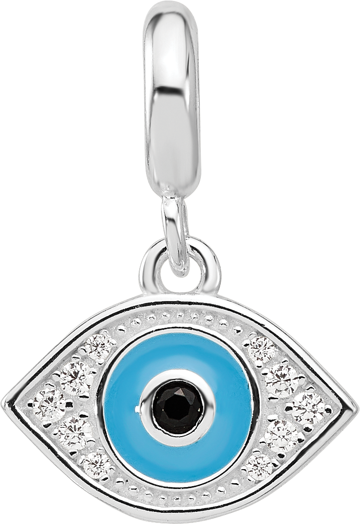 Sterling Silver Reflections Rh-plated Enamel & CZ Eye Dangle Bead