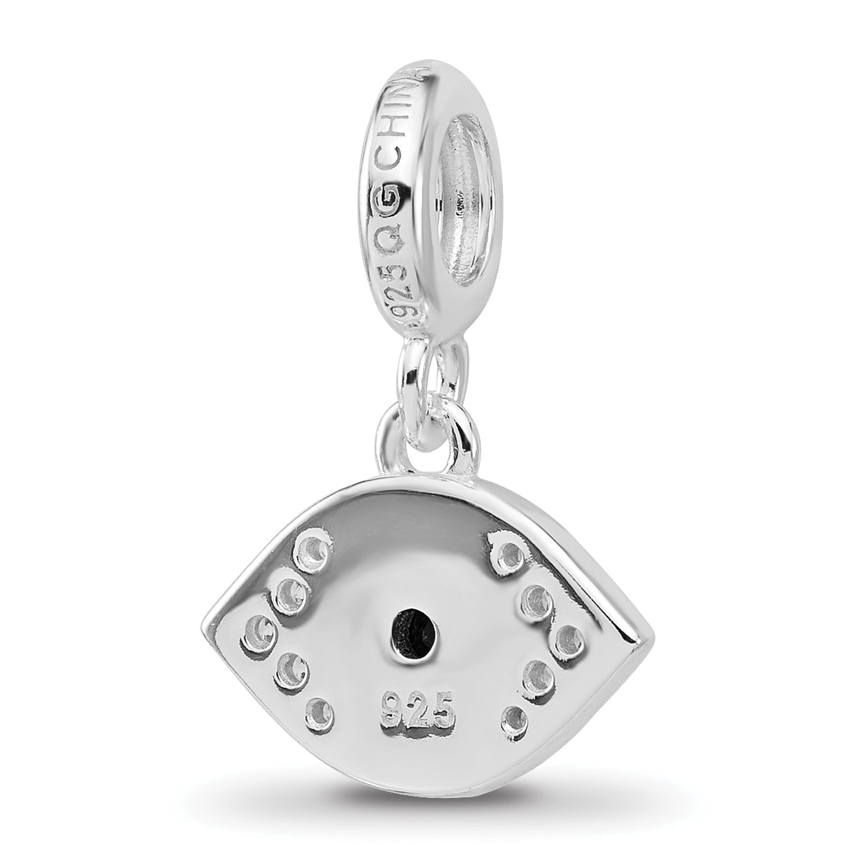 Sterling Silver Reflections Rh-plated Enamel & CZ Eye Dangle Bead