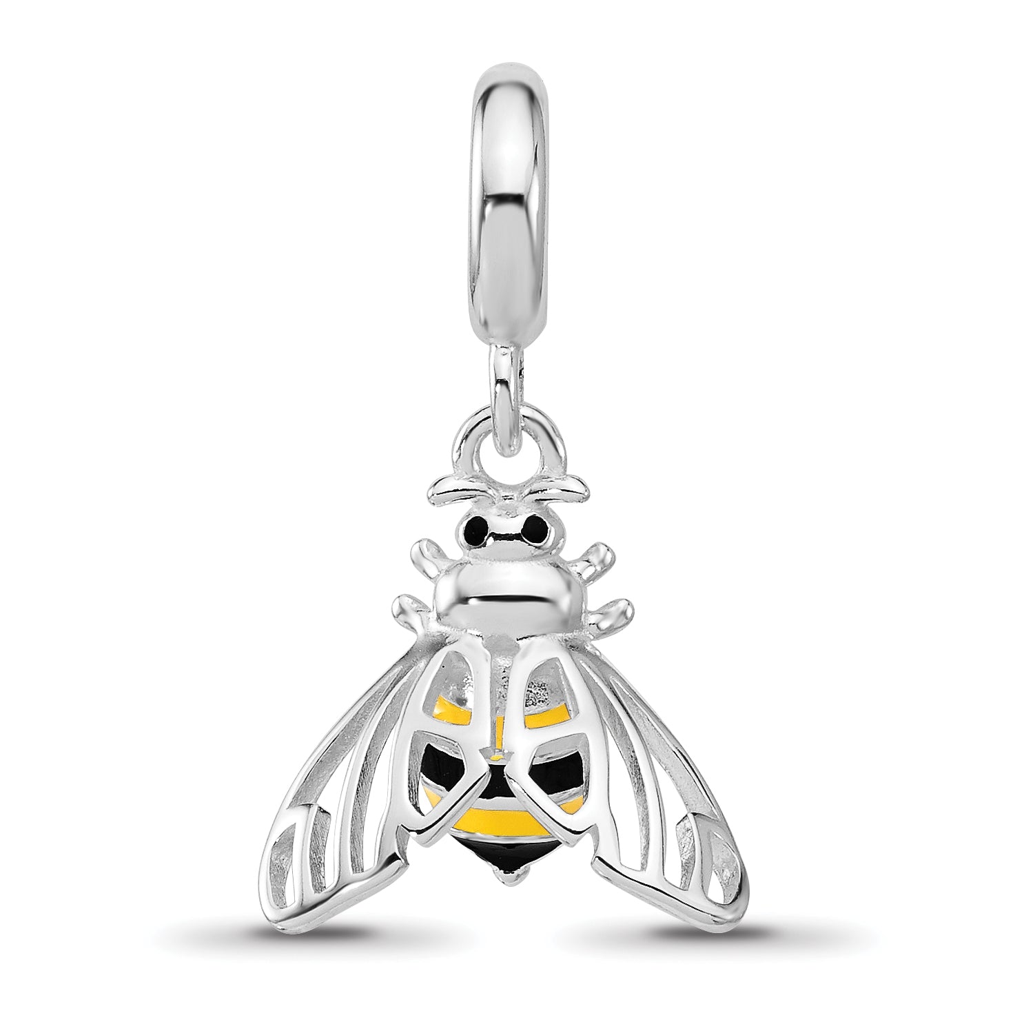 Sterling Silver Reflections Rh-plated Enameled Bee Dangle Bead