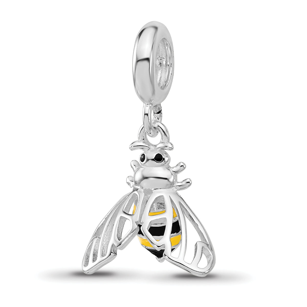 Sterling Silver Reflections Rh-plated Enameled Bee Dangle Bead