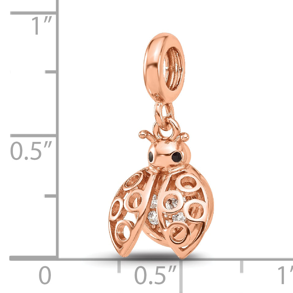 Sterling Silver Reflections Rose Gold-plated CZ Lady Bug Dangle Bead