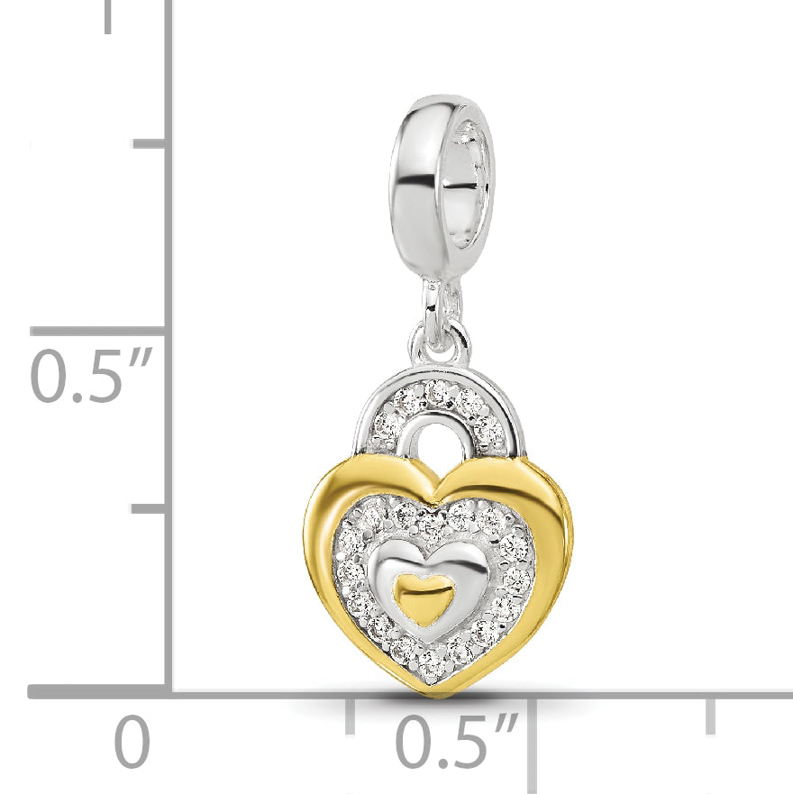 Sterling Silver Reflections Rh-plated Gold-plated CZ Heart Dangle Bead