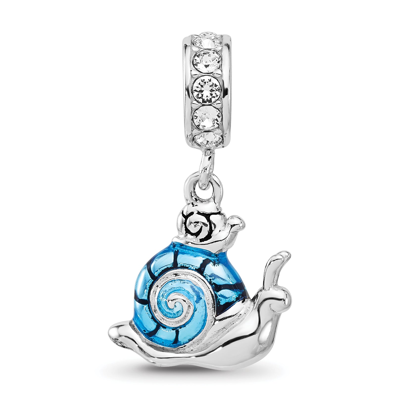 SS Reflections Rhodium-plated Crystal Blue Enamel Snail Dngle Bead