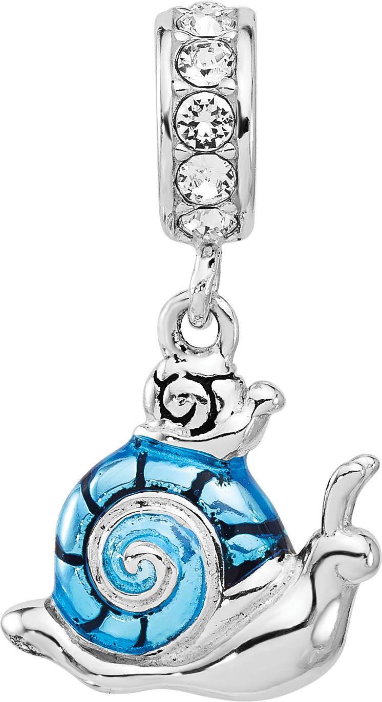 SS Reflections Rhodium-plated Crystal Blue Enamel Snail Dngle Bead