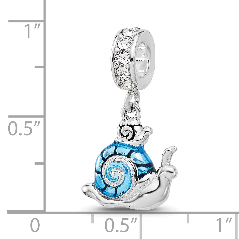 SS Reflections Rhodium-plated Crystal Blue Enamel Snail Dngle Bead