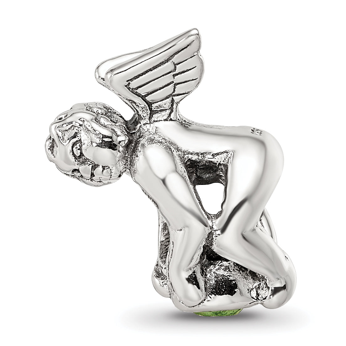 Sterling Silver 925 Antiqued August Green CZ Bead Elegant Birthstone Charm