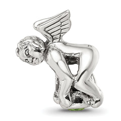 Sterling Silver 925 Antiqued August Green CZ Bead Elegant Birthstone Charm