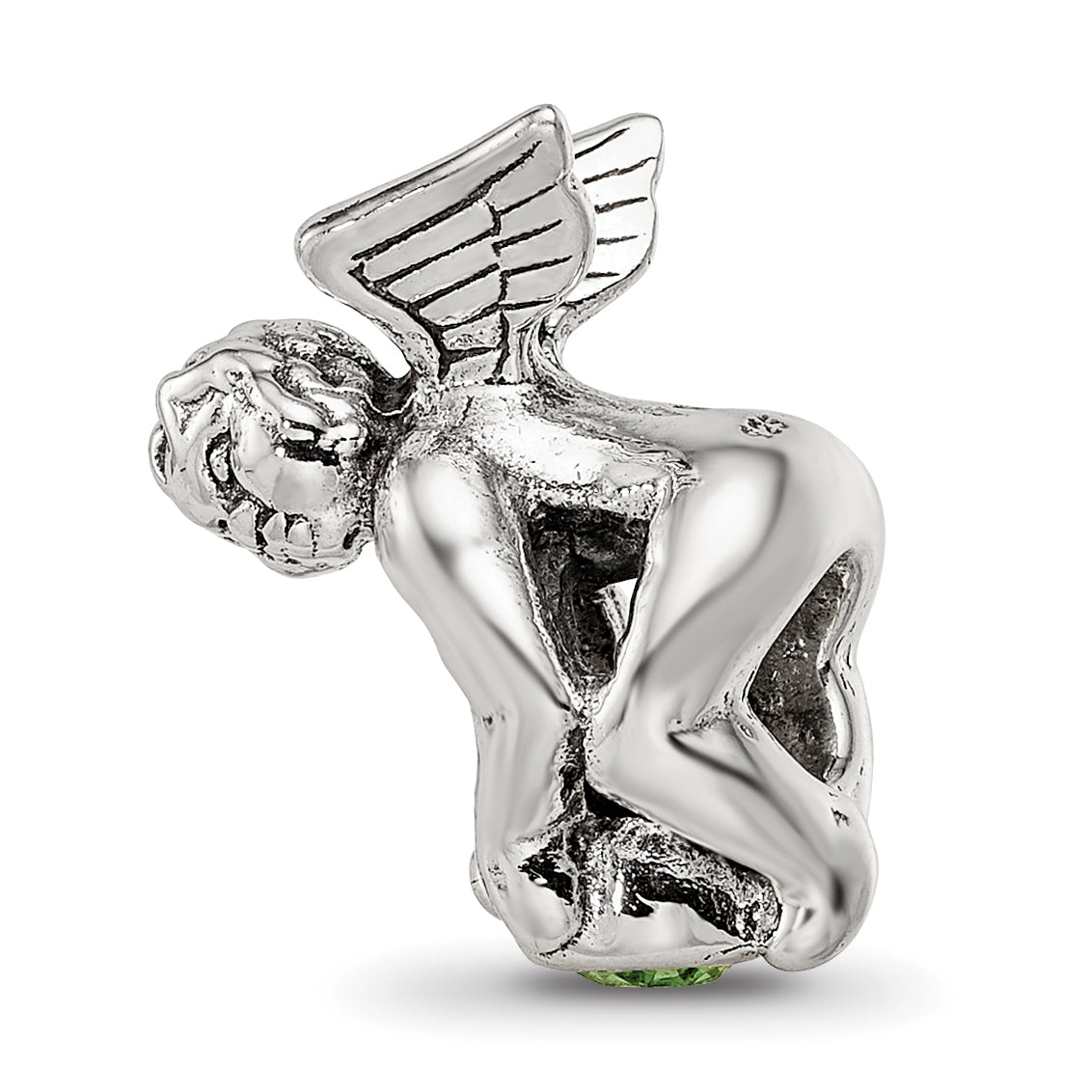 Sterling Silver 925 Antiqued August Green CZ Bead Elegant Birthstone Charm