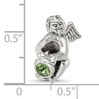 Sterling Silver 925 Antiqued August Green CZ Bead Elegant Birthstone Charm