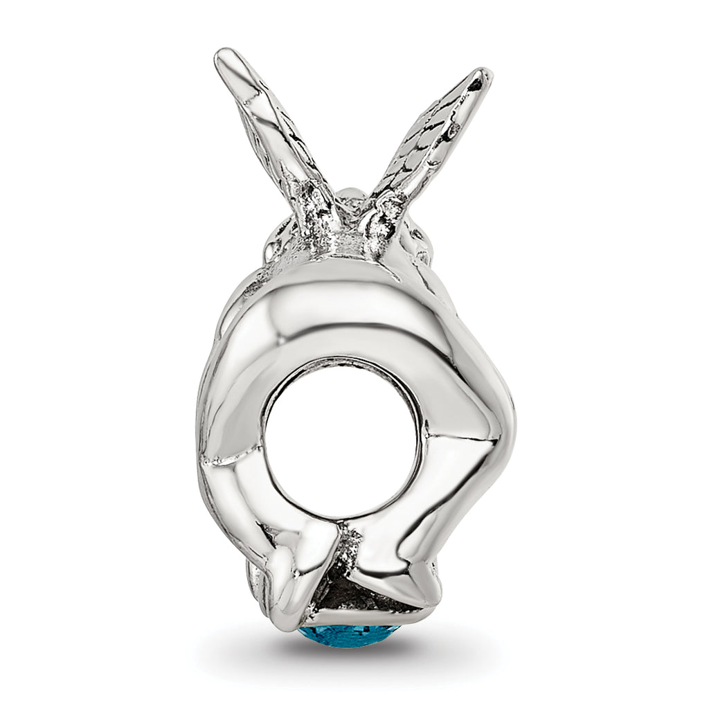 Sterling Silver 925 Antiqued Bead with Blue CZ Stone Elegant Casted Design