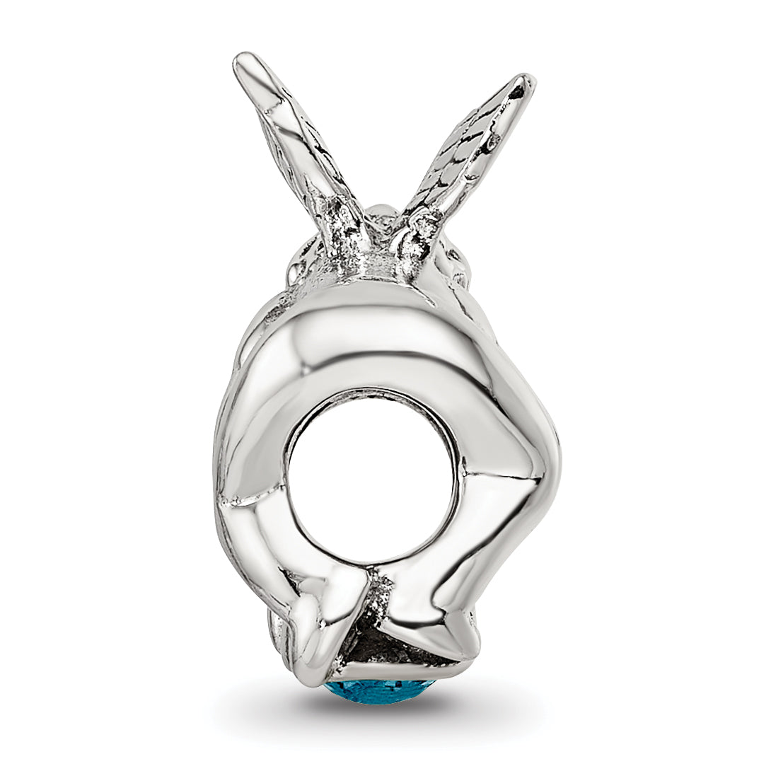 Sterling Silver 925 Antiqued Bead with Blue CZ Stone Elegant Casted Design