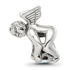 Sterling Silver 925 Antiqued Bead with Blue CZ Stone Elegant Casted Design