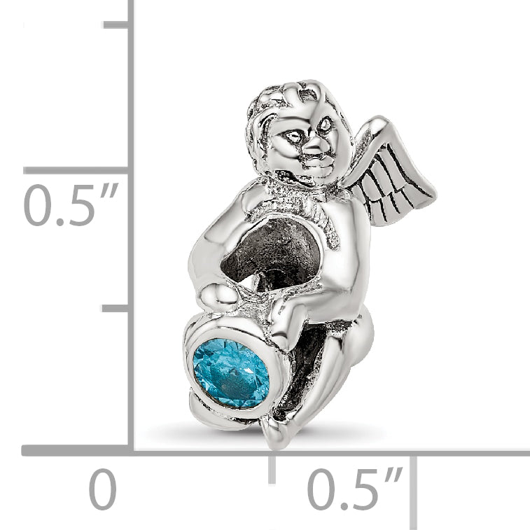 Sterling Silver 925 Antiqued Bead with Blue CZ Stone Elegant Casted Design