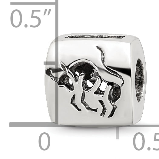 Sterling Silver 925 Taurus Zodiac Bead with Antiqued Finish Solid Design