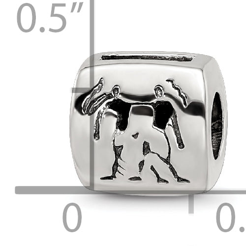Sterling Silver 925 Gemini Zodiac Bead with Antiqued Finish Solid Cast