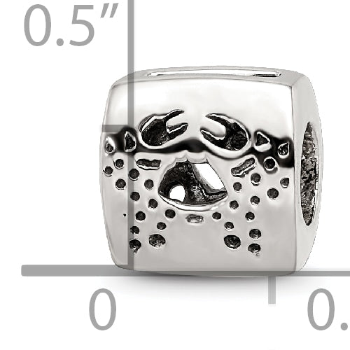Sterling Silver 925 Cancer Zodiac Bead with Antiqued Finish Themed and Solid