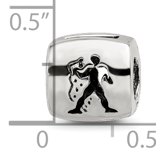 Sterling Silver 925 Aquarius Zodiac Bead with Antiqued Vintage Finish