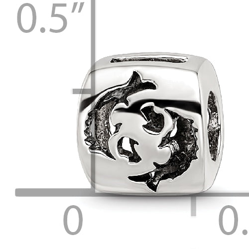 Sterling Silver 925 Pisces Zodiac Bead with Antiqued Finish Intricate and Versatile Design
