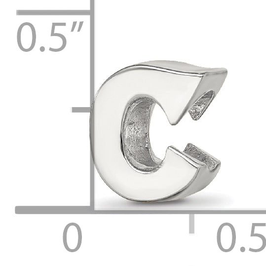 Sterling Silver 925 Polished Letter C Bead Elegant Solid Design